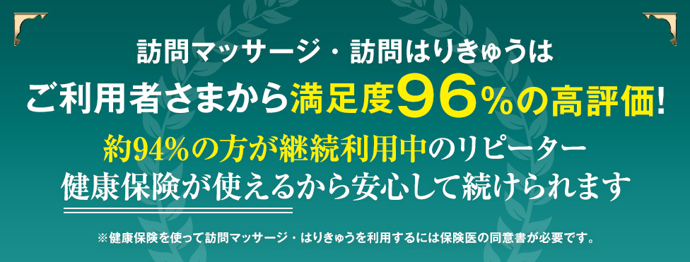訪問マッサージ・訪問はりきゅうはご利用者さまから満足度96％の高評価！